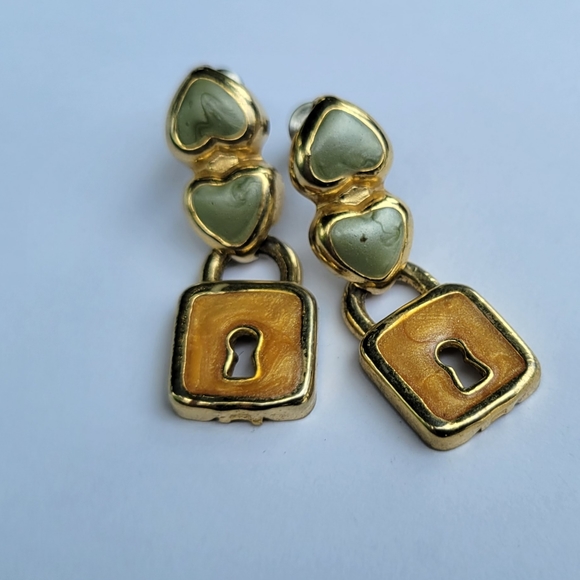 Vintage cold heart and lock earrings - Picture 2 of 3